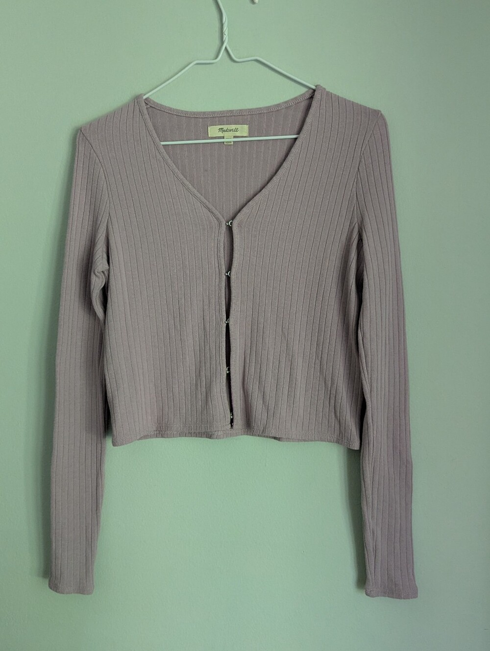 Madewell Women's XXS Ribbed Crop Knit Cardigan Hook & Eye Provence Grape Purple